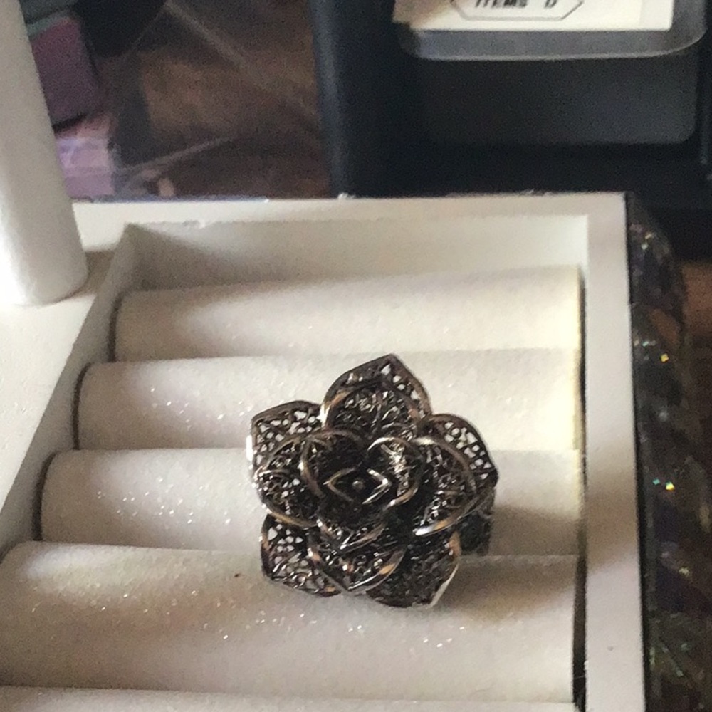Stunning Large Silver Rose Open Work Ring - image 2